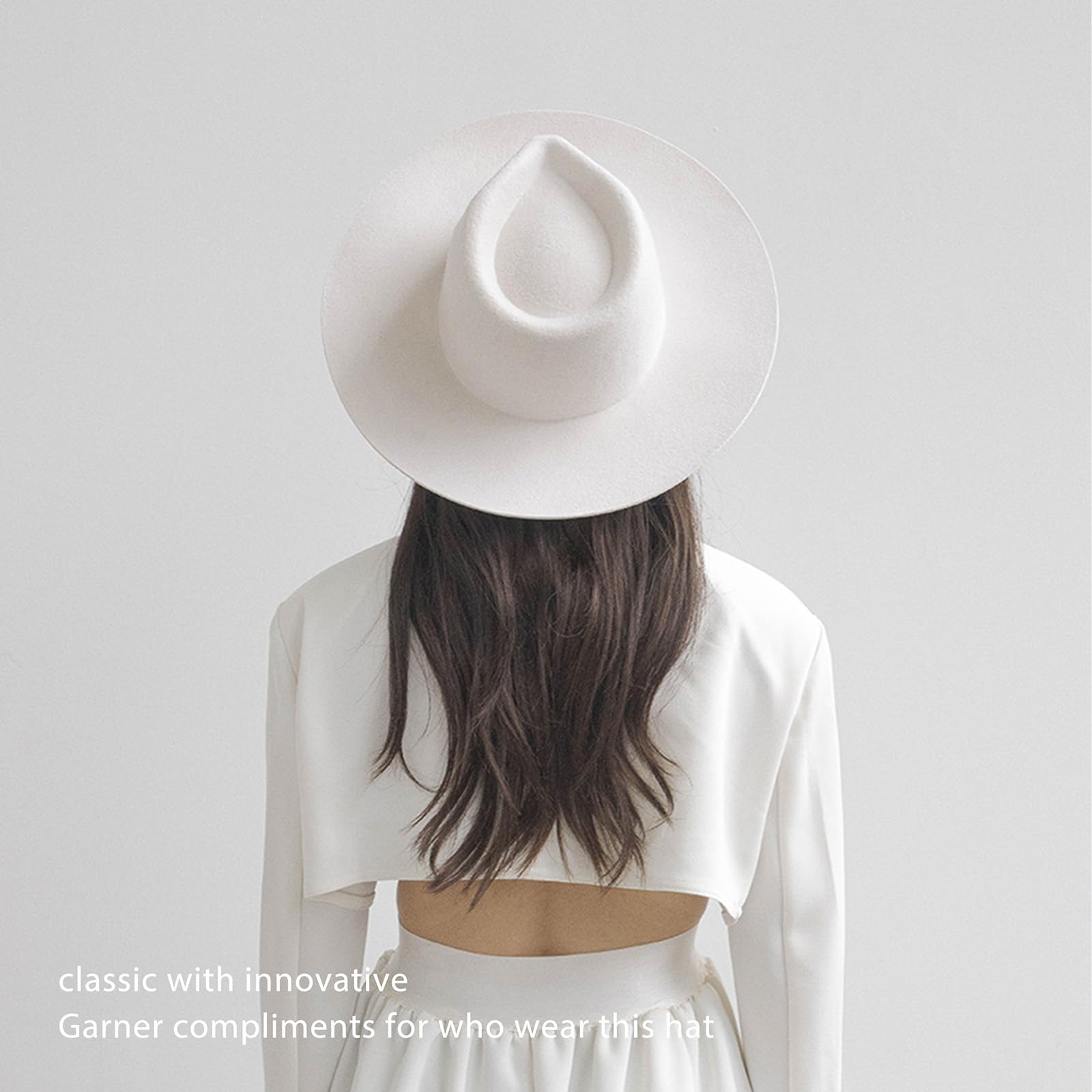 Happyupcity Sombrero Fedora de fieltro de ala ancha grande para mujeres y hombres, ajustable, clásico, sombrero de Panamá, sombrero Trilby, blanco, Talla única