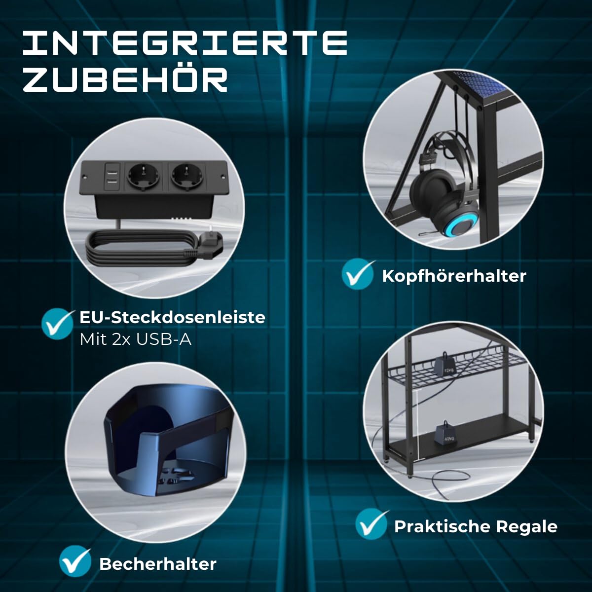 Five Stars® L-förmiger Gaming Schreibtisch - Computertisch - 107x80x76 cm - Gaming-Schreibtisch mit LED-Beleuchtung - Eckschreibtisch - Schwarz Carbon