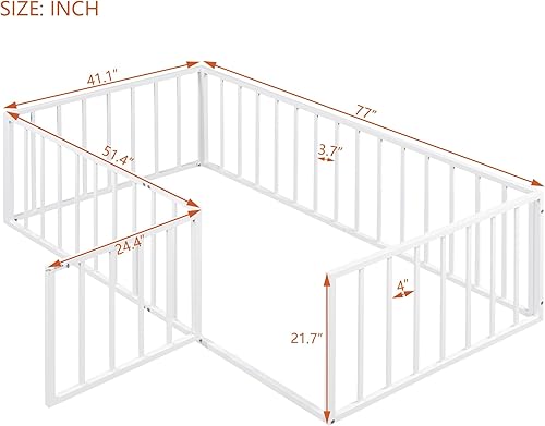 Miniatura 2 de Harper & Bright Designs Base de cama de metal individual con rieles, cama Montessori individual con valla y puerta, para niños y niñas (tamaño