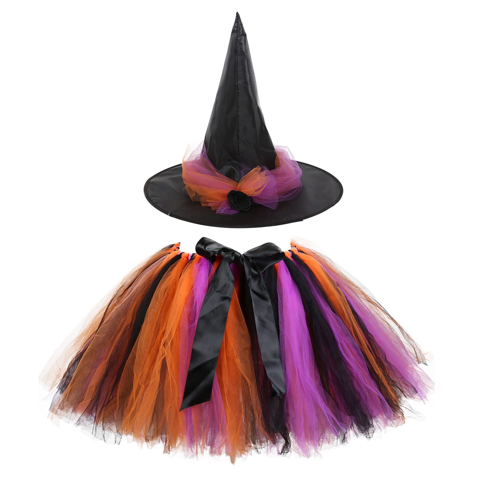 Oneshlee Disfraz Bruja NiÑa Tutu 3-8 AÑos, Disfraz De Bruja De Halloween, Disfraces De Halloween Bruja, Accesorios Disfraz Halloween NiÑa Sombrero Vistoso Ballet Mini Falda Tul Fiesta Carnaval
