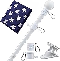 Vista 10 de Soporte para mástil de bandera para exteriores de la casa - Kit de mástil resistente de acero inoxidable de 5 pies, sin enredos, con 2 soportes