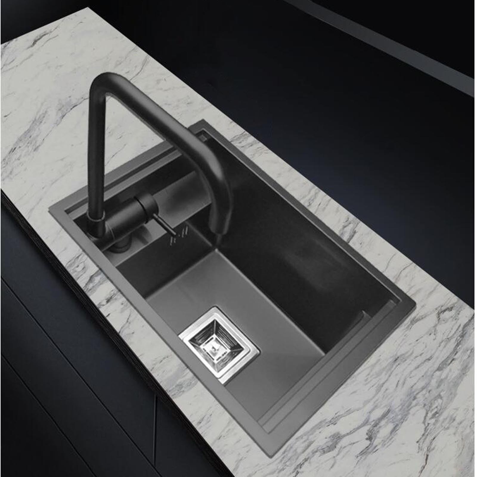 Lavello da cucina, appartamento, ristorante, bar, lavello da cucina di piccole dimensioni, salvaspazio, lavello a sifone in acciaio inox con rubinetto, in acciaio nero, 30 x 45 x 23 cm,