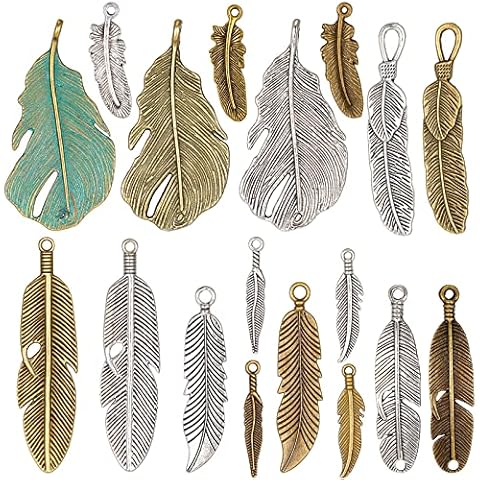 220 g Mixed Leaf Feather Charms Collection Antique Feather Metal Pendants Leaf Pendant Charm Jewelry Making Supplies Charms for DIY Necklace Earring Craft Bracelet Keychain Findings Cover