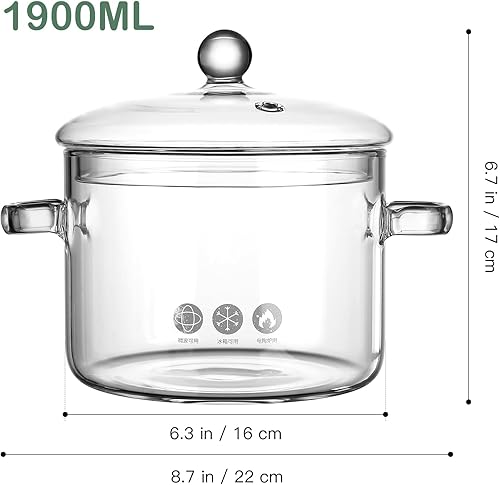 Miniatura 2 de GANAZONO Estufa eléctrica con tapa, olla de cocina de vidrio de borosilicato alto para fideos instantáneos de sopa y más, diseño ergonómico,