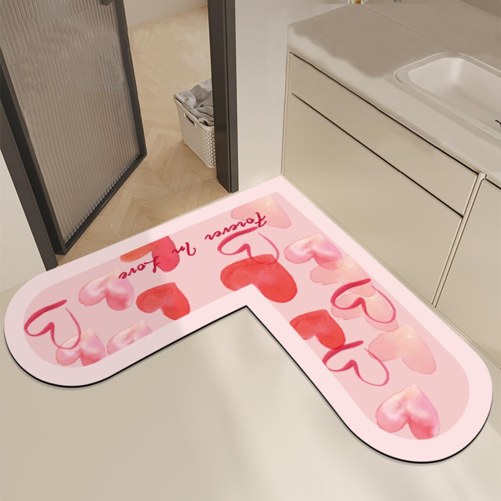 Tapis en forme de cœur Love 70x70 cm antidérapant pour adoucir votre salle de bain