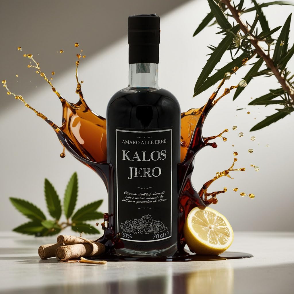 Amaro Kalos Jero - Digestivo, Infusione di Erbe e Radici Aromatiche, Liquore Grecanico Calabrese Speziato e Rinfrescante, Idea Regalo - Vol. 28% (70 cl)