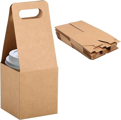 CHGCRAFT 40 unidades de transportador de bebidas con asas, caja de papel kraft para soporte de bebidas, soporte plegable para bebidas para café,