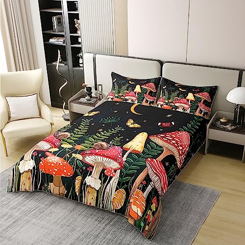 Loussiesd Kids Mushroom Bed Cover 100% Cotton Set Natural Wild Fungus 100% Bed Set for Kids Botanical Plants Butterfly 100% Bed Set including 2 Pillowcases Super King Size Zipper - Image 3