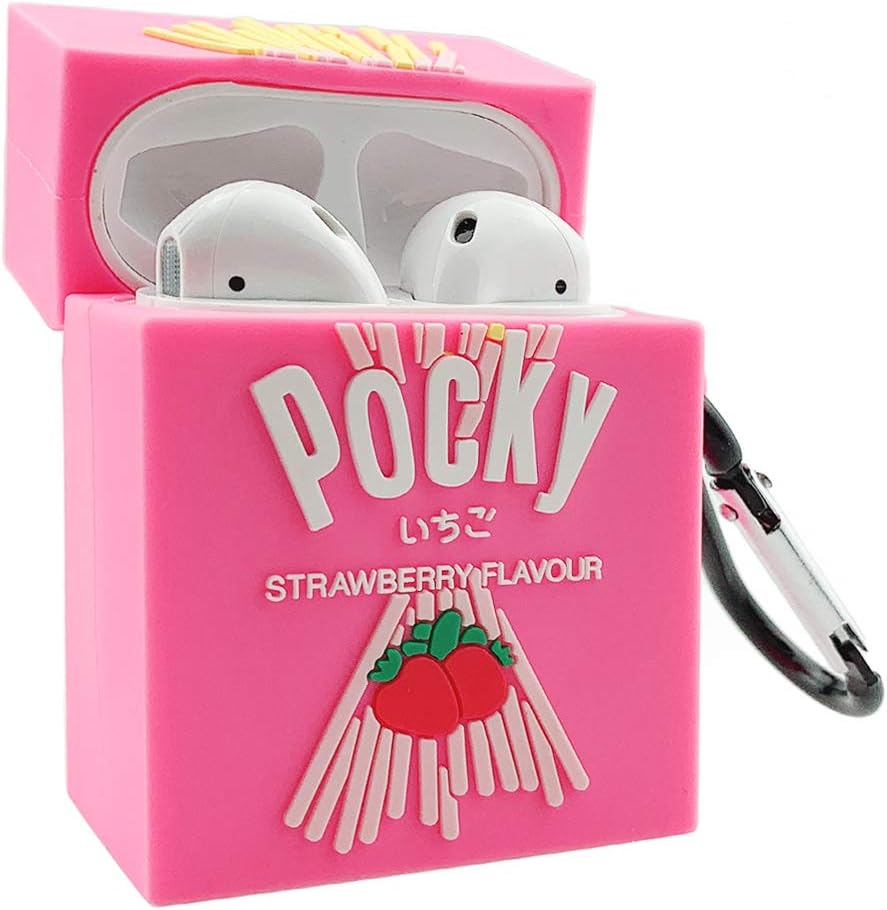 MOLOVA Case for Airpods 1&2 Case,Soft Silicone 3D Cute Funny Fun Cartoon Character Kawaii Airpods Cover Fashion Food Biscuit Design Skin case with Keychain for Kids Teens Boys Girls(Pink Cookies)