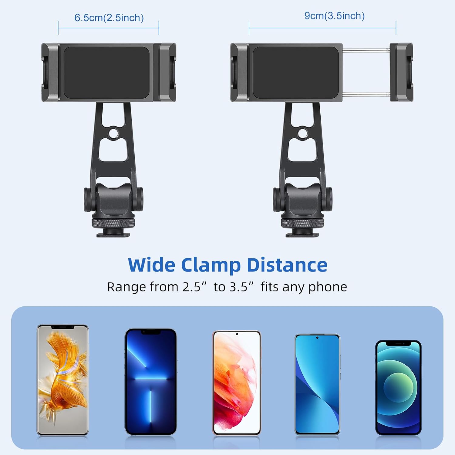 PULUZ Tripod Phone Mount, Universal Smartphone Mount Adapter Rotatable Bracket with 1/4 inch Screw, 360° Rotates and 180° Tilts Adjustable Cell Phone Clamp Holder for Mobile Photography