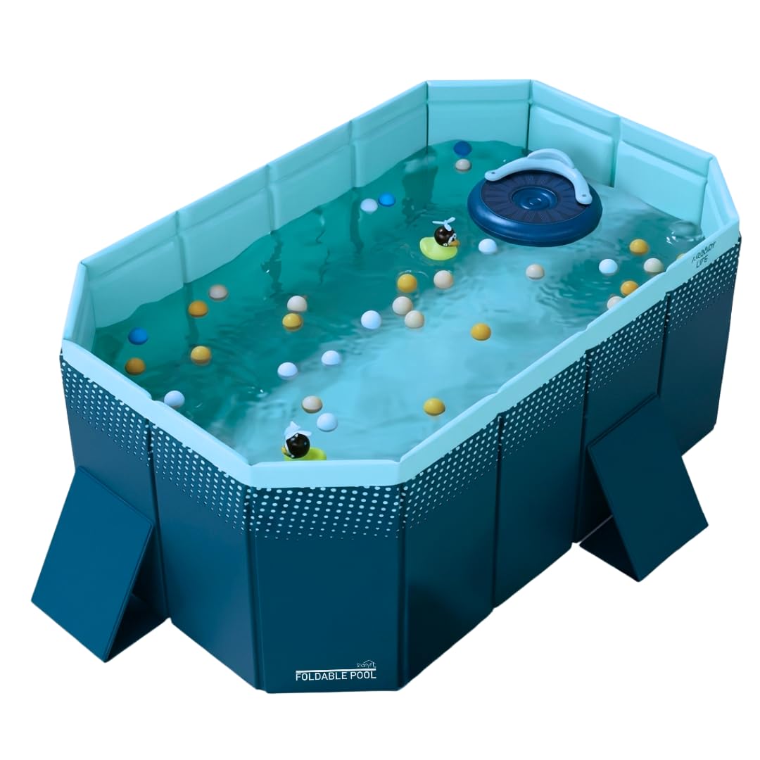 INDUSTEX Foldable Swimming Pool for Kids – 348L PVC Garden Paddling Pool – Portable Rectangular Outdoor Pool 130x90x45cm – Easy Assembly, Durable & Space-Saving Summer Family Pool