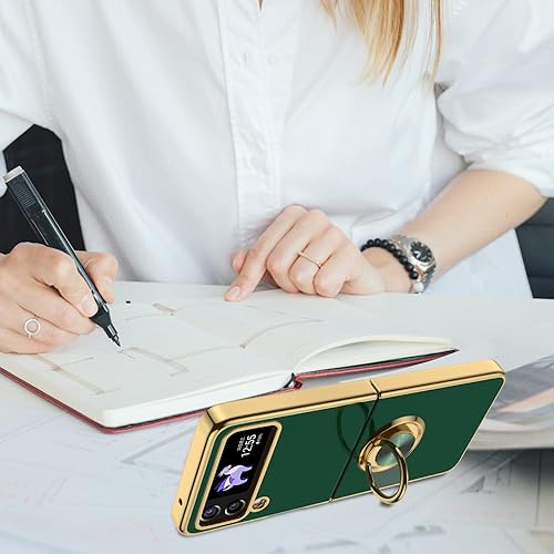 Miniatura 7 de ZTOFERA Funda compatible con Samsung Galaxy Z Flip4 5G, funda galvanizada antiarañazos con soporte de anillo de 360, funda suave y flexible de TPU a