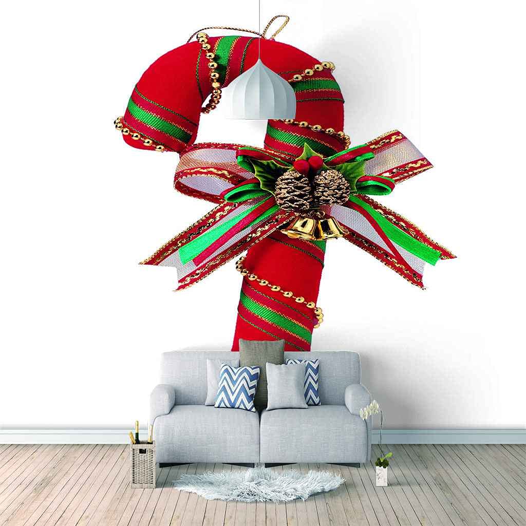 Papier Peint Toile Panoramique 3D Canne de Noël Rouge Grand Poster Mural 350x256 cm