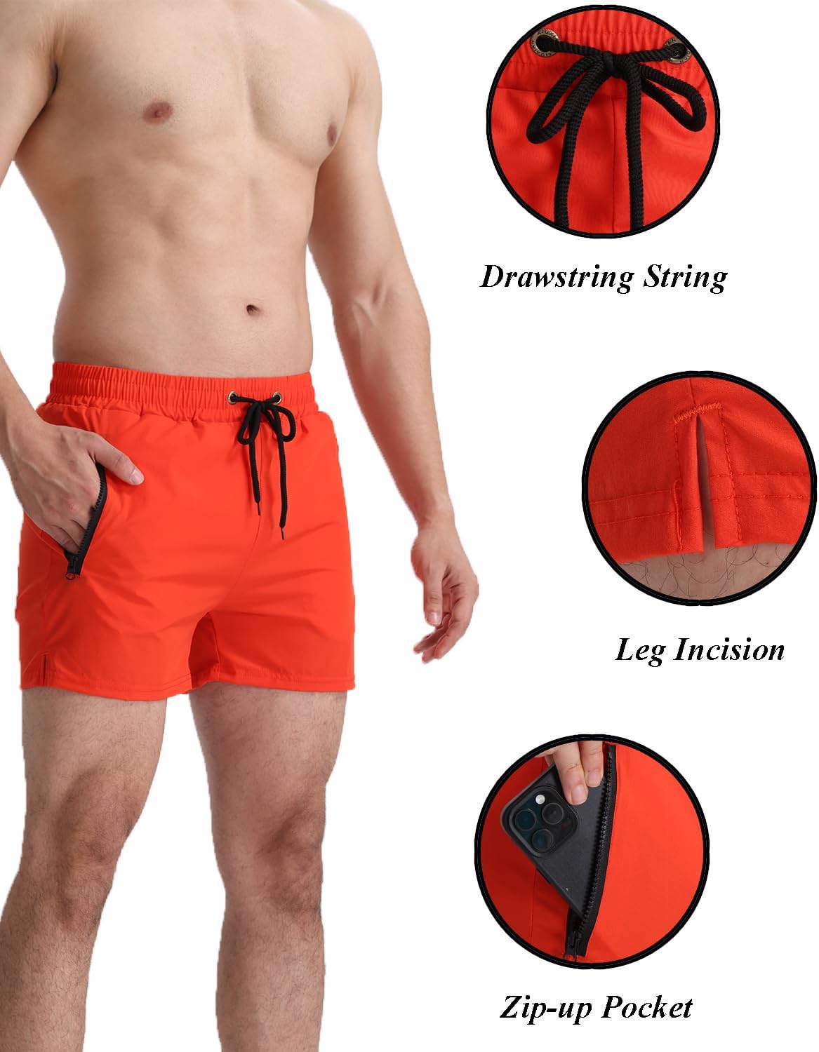 Men’s Swim Trunks Slim-Fit 5" Inseam Mesh Lining Zipper Pockets Swimwear Quick-Dry Bathing Suits for Men, XS-2XL - Image 5