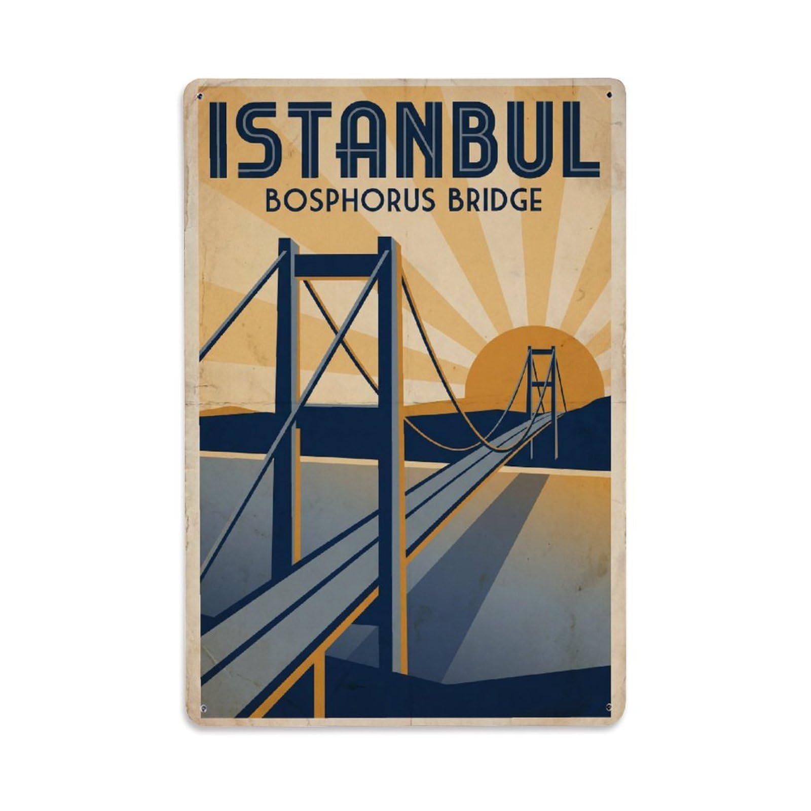 Gead 8X12inch Style Vintage Travel Istanbul Bosphorus Bridge Engineering Metal Tin Sign