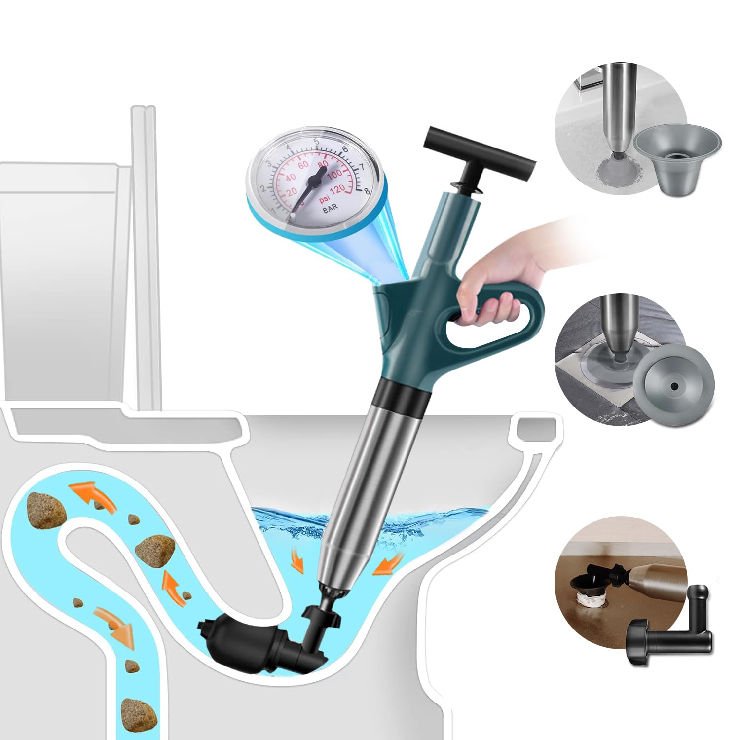 Toilet Clog Air Drain Blaster - High Pressure Drain Unblocker Toilet Plunger Blaster Heavy Duty for Toilet,Floor Drain,Sewer,Pipe,Kitchen Sink,Bathroom Dredge