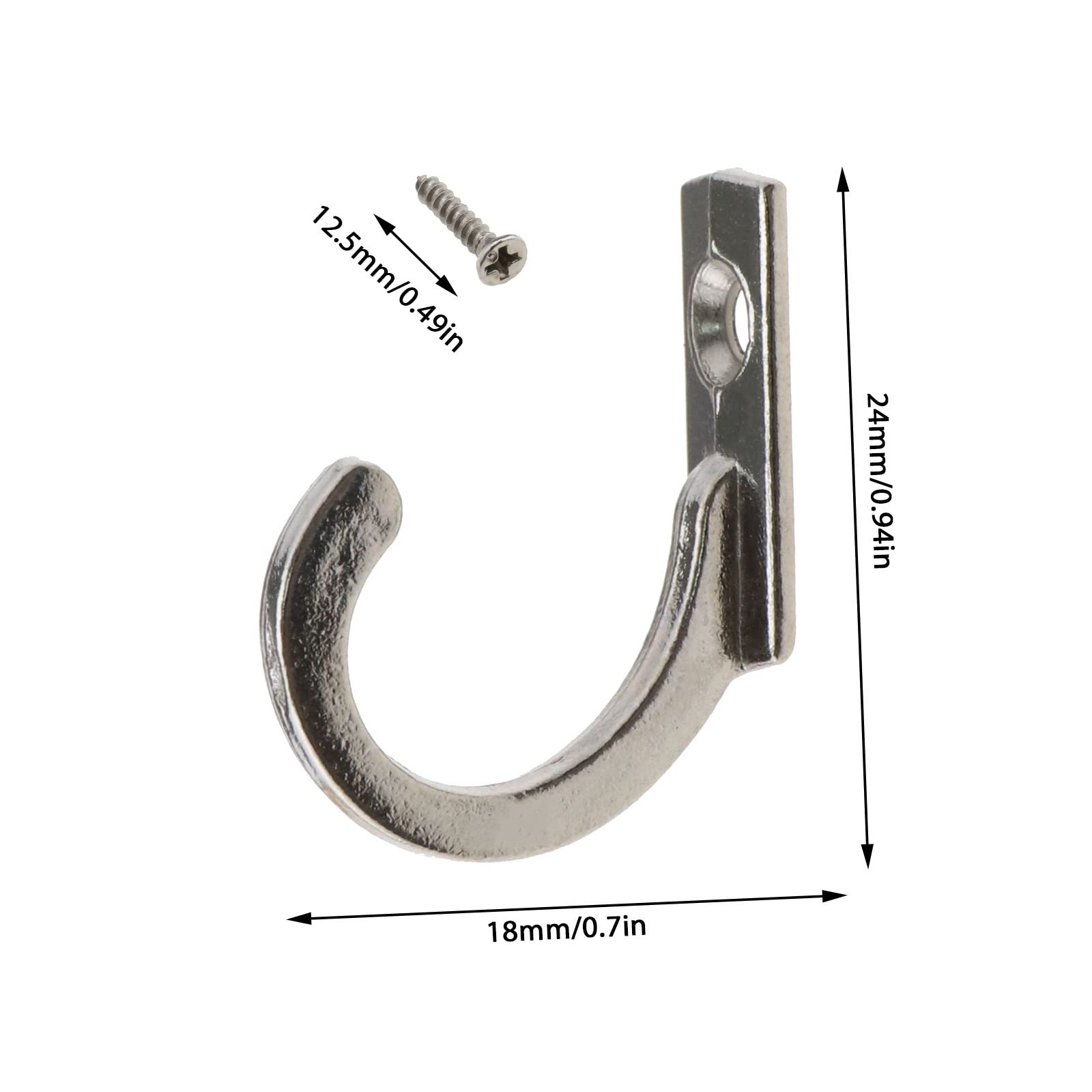 30Pcs Wall Mounted Hook Hangers with Screws Metal Hook Single Hook Alloy Coat Hooks Single Robe Hooks Accessories for Scarf Bag Towel Key Cap Silver