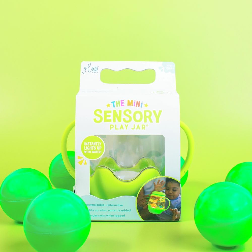 Glo Pals Sensory Play Mini Jar Green. Children's Water Activated Light-up Sensory Toy. Easy Grip Handles. Child-proof Locking Lid. Therapy Stress Relief Toy. Suitable for Boys & Girls 18 months +.
