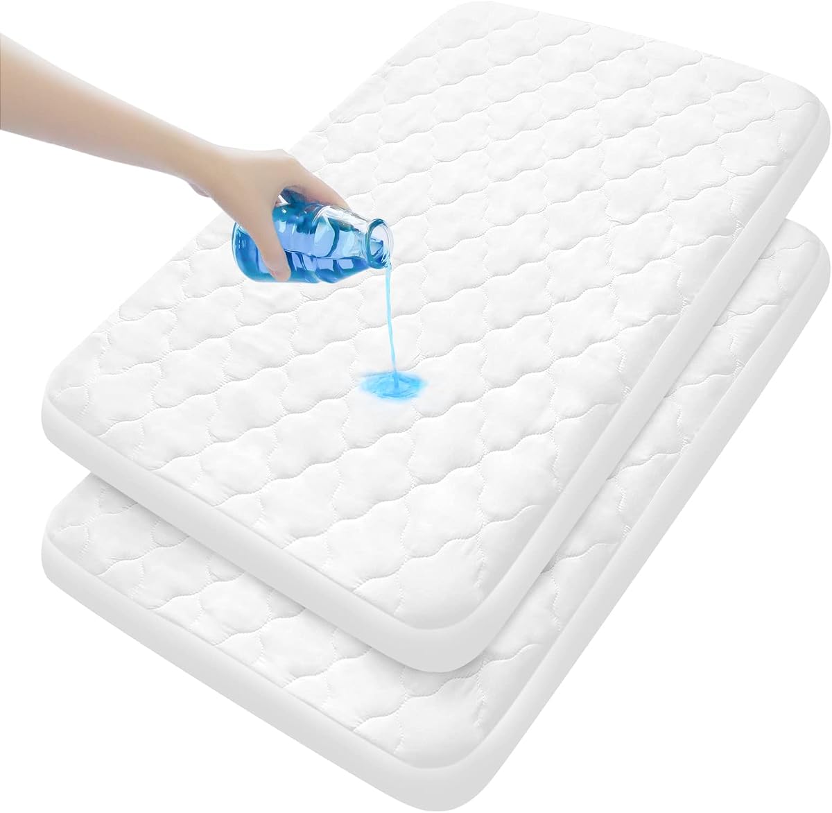 Funda acolchada para colchones Pack and Play, 27" X 39" pulgadas, 2 paquetes | Pack Graco acolchado suave impermeable y protector de colchones plegable y mini cunas portátiles para bebé