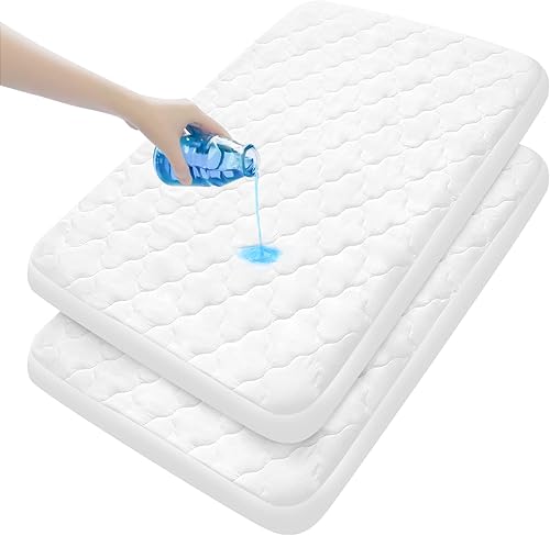 Pack N Play - Juego de 2 fundas de colchón impermeables, paquete acolchado suave y protector de juego, 27 x 39 pulgadas, ajuste Graco Pack N Play