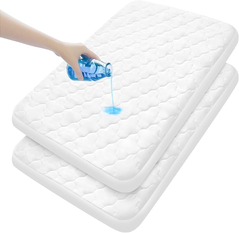 Pack and Play Mattress Pad Sheets Cover, 27" X 39" Inch, 2 Pack | Waterproof Soft Quilted Fit Graco Pack and Play Crib Baby Portable Mini Cribs and Foldable Mattresses Protector