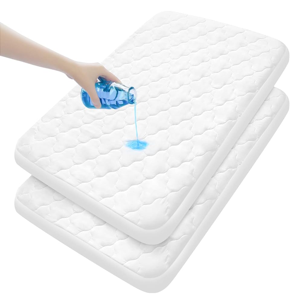 Pack and Play Mattress Pad Sheets Cover Waterproof 2 Pack, Soft Quilted Fit Graco Pack and Play Crib Baby Portable Mini Cribs and Foldable Mattresses Protector 27 X 39