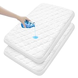Pack and Play Mattress Pad Sheets Cover Waterproof 2 Pack, Soft Quilted Fit Graco Pack and Play Crib Baby Portable Mini Cribs and Foldable Mattresses Protector 27 X 39