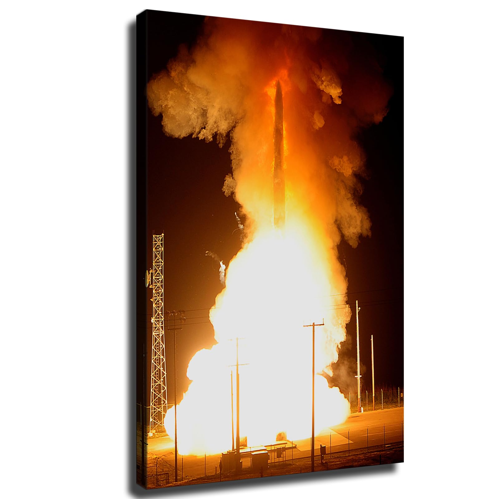 Image of a Minuteman III intercontinental ballistic missile rocket launch at Vandenberg Air Force Base Poster on Canvas Art Print , Wall Art for Living Room, Bedroom, Home Corridor Apartment Decor (24x36inch Framed)