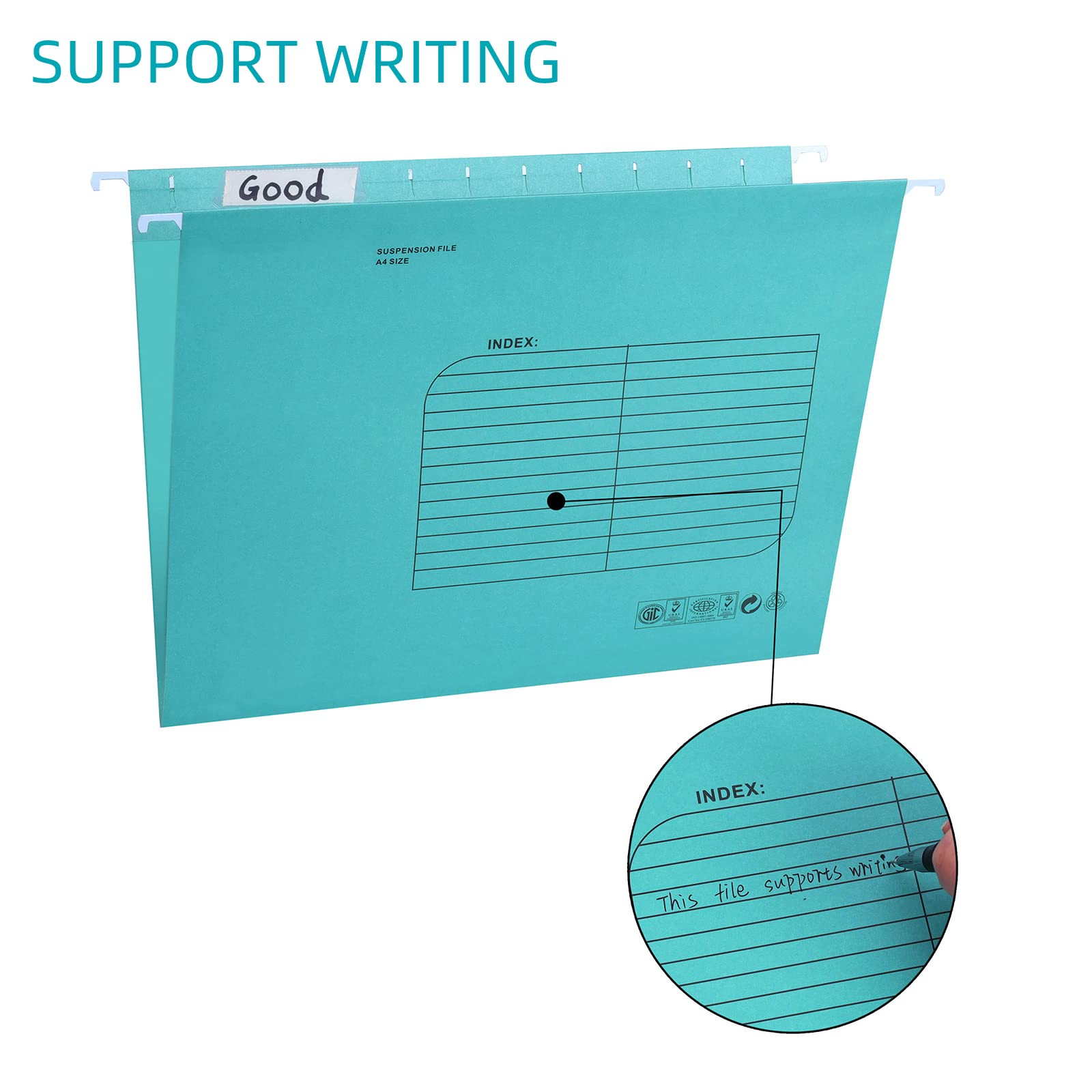 Paquete de 25 Carpetas Colgantes A4, Archivadores Colgante con Pestañas e Inserciones de Tarjetas,Carpeta de Archivos para Escuela Hogar, Oficina (Azul)