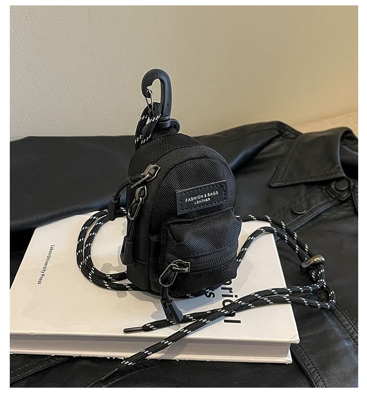 Mini Pouch Coin Purse Key Chain for Men, Double Zipper & Front Pocket Portable Pouch for Keys Coins Earphone, Compact Tactical Bag Organizer Keychain Wallet with Cord Strap3