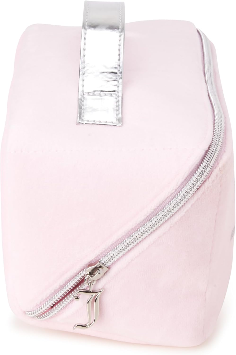 Juicy Couture Pink Makeup Bag Cosmetics Organizer Travel Essentials Cross Zip Velour Rhinestone Silver Handle
