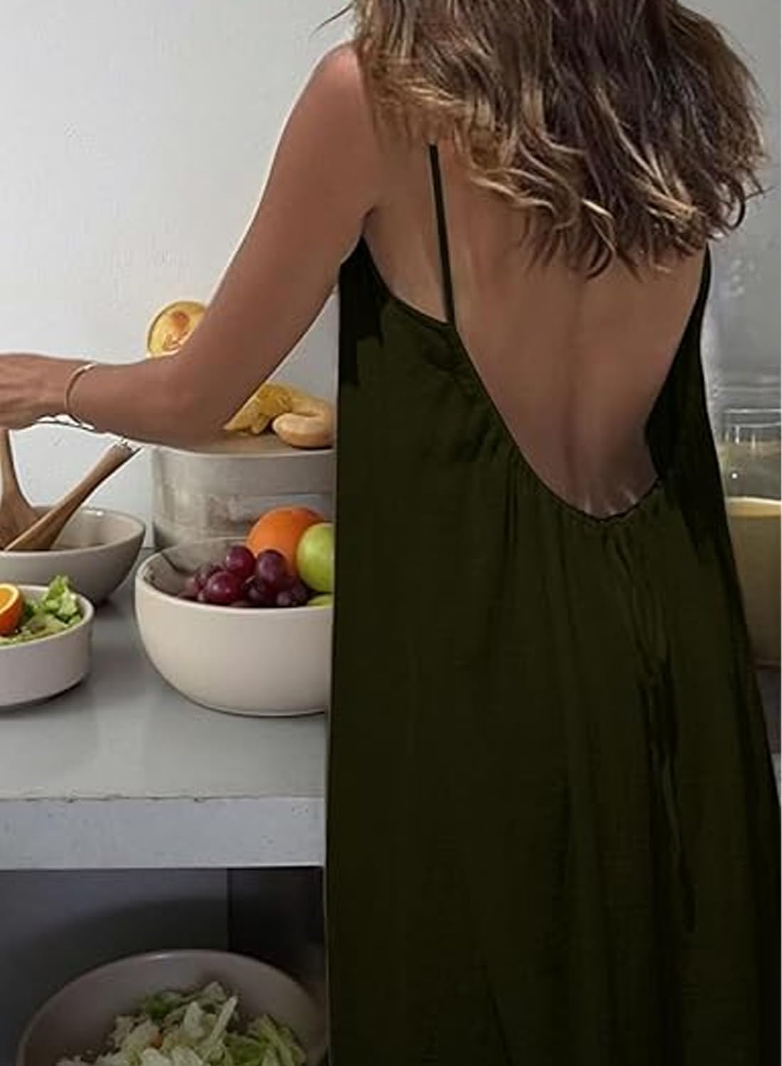 ABINGOO Vestito Estivo Donna Lungo Lino Abito Casual Tinta Unita Senza Maniche Loose Maxi Abiti Senza Schienale con Cordino