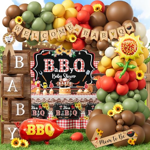 BBQ Baby Shower Decorations Kit Its A Baby Q Baby Shower Decorations Set Barbecue Balloon Garland Backdrop Babyque Banner for Summer Outdoor Picnic BBQ-Themed Baby Shower