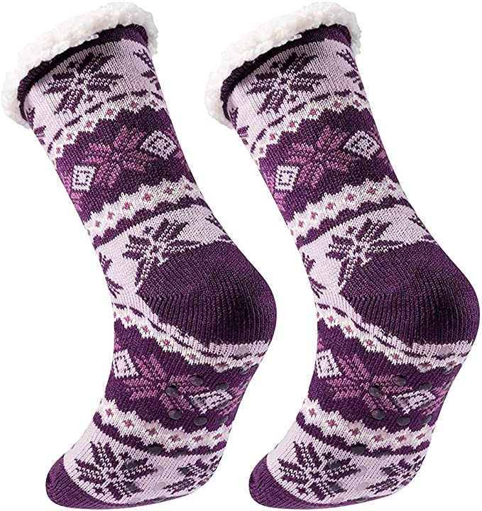 Buy V BIRDS Women Men Sherpa Lining Fuzzy Slipper Socks, Winter Crochet