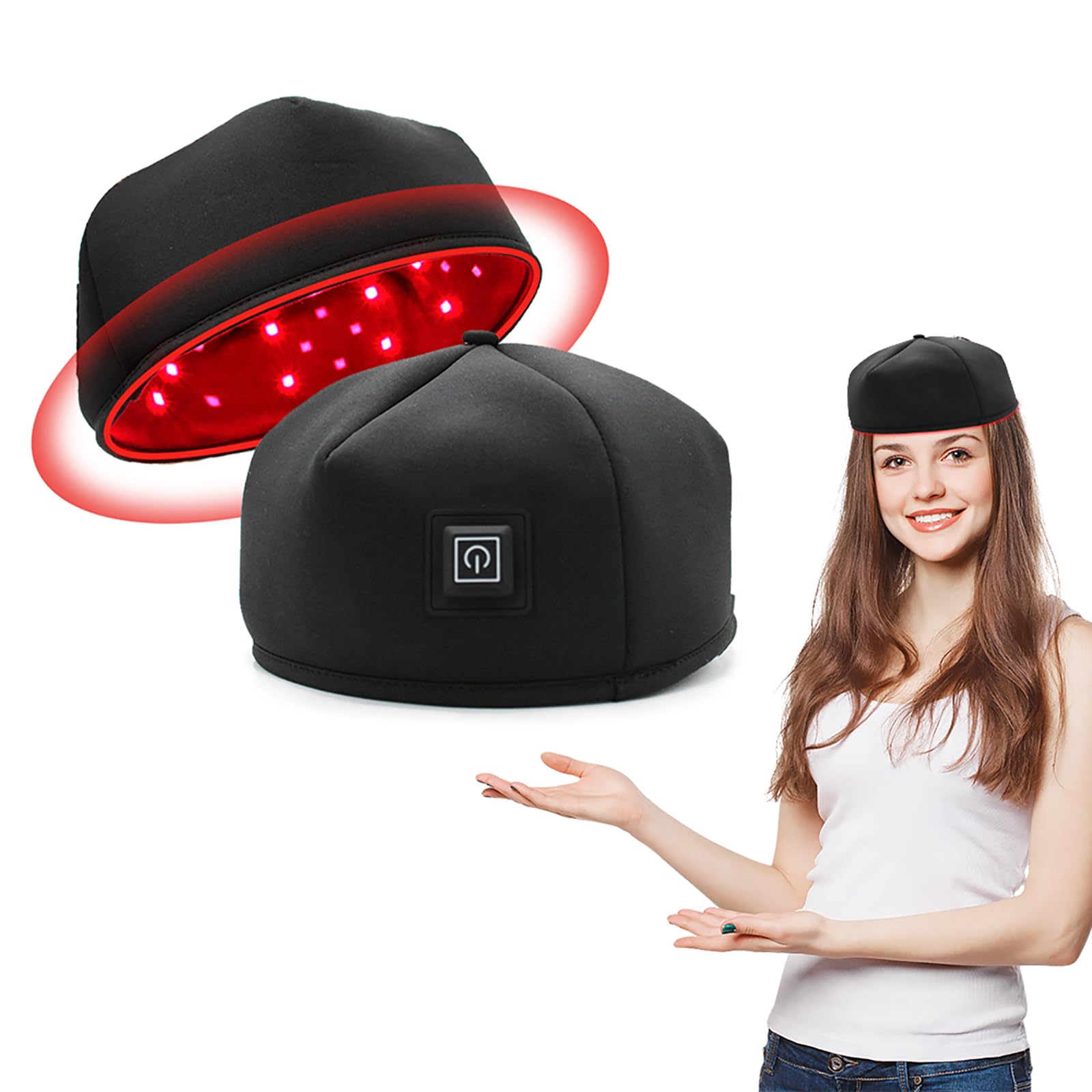Thérapie par la Lumière Rouge et Infrarouge et pour la Repousse des Cheveux Chapeau de Luminothérapie Lampe Infrarouge Red Light Therapy pour la Perte de Cheveux Douleur(Plug-in noir)