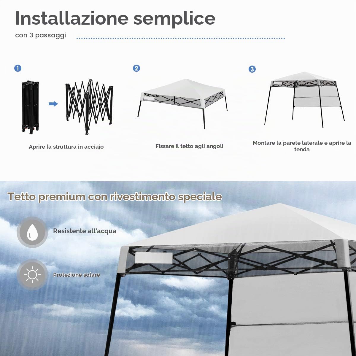 RELAX4LIFE Gazebo da Giardino Pieghevole, Gazebo da Esterno Impermeabile e Resistente, Altezza Regolabile, Tenda Gazebo per Fiere, Mercato, Campeggio (2,1x2,1x2,1M, Bianco)