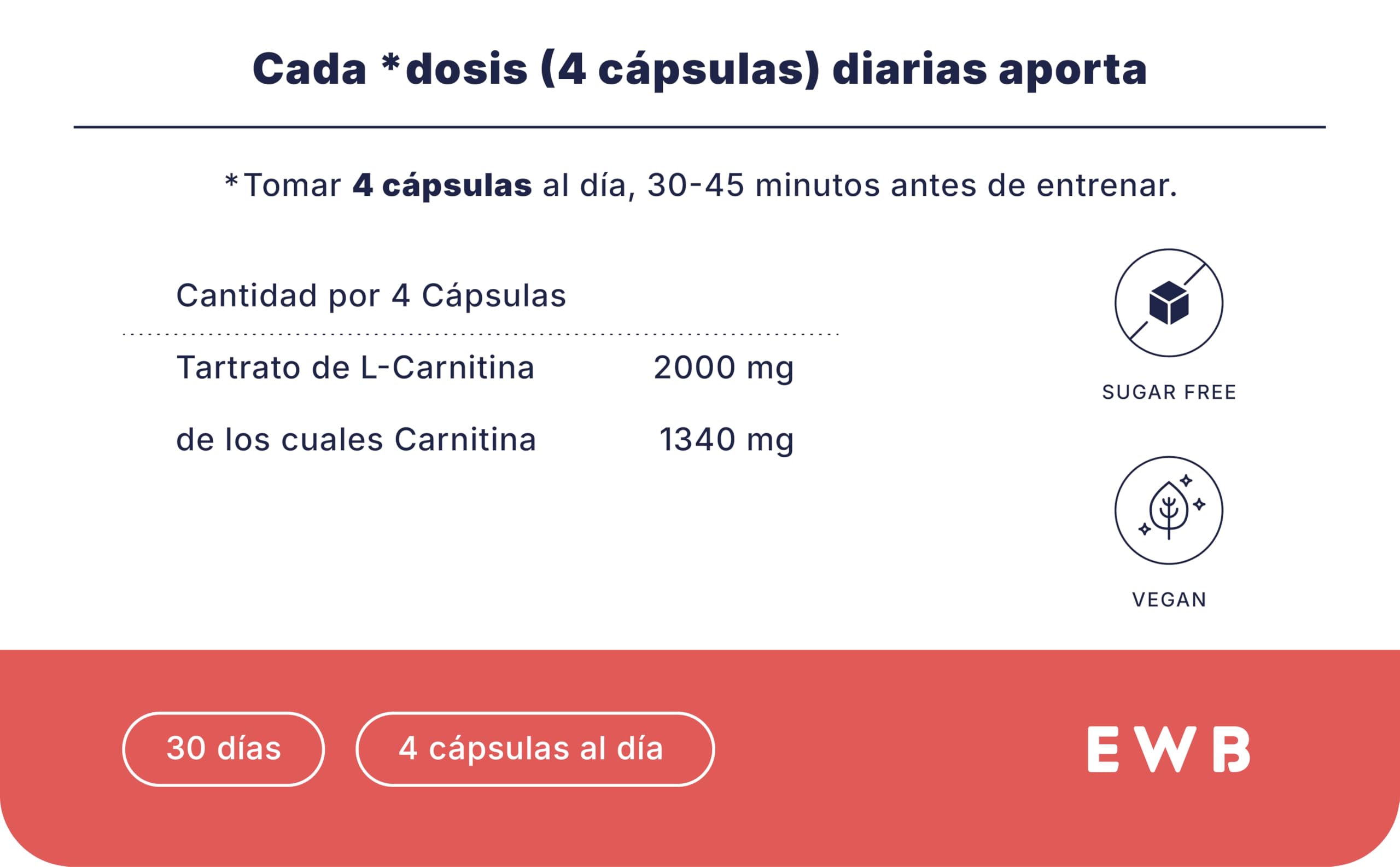 EWB - L Carnitina Tartrato 100% Pura 2000mg - Potente Quemagrasa Para  Adelgazar - Aumento de Energía y Resistencia - Preentreno
