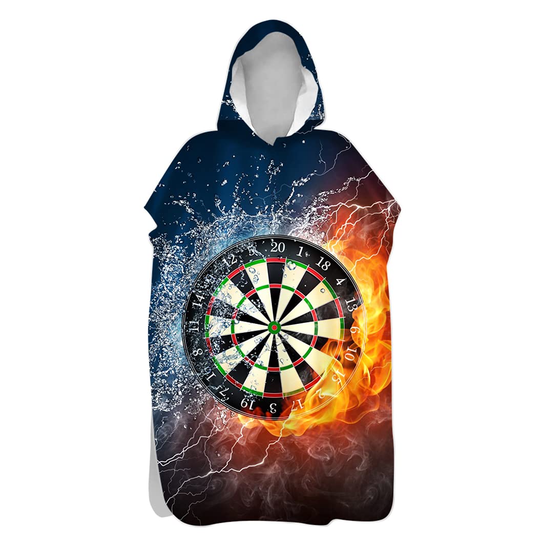 Beach Towel Hooded Poncho, Treer Quick Dry& Light Weight Changing Bath Robe with Hood, Ideal for Adult Woman & Man Child Swimming, Surfing, Bathing, Travel Towel (Dart board,75x145cm)