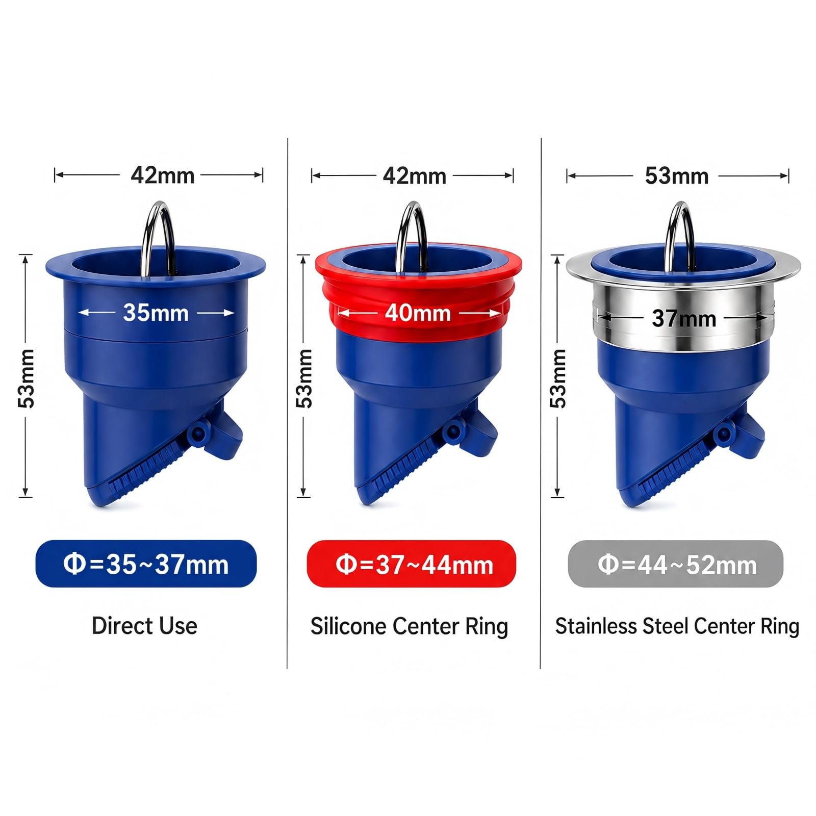 2 Pezzi 35-52mm Anti-Odore Scarico A Pavimento - Scarico A Pavimento Antiodore - Scarico Doccia - Facile Da Installare, Riutilizzabile (2 Anelli In Silicone E 2 Anelli In Acciaio Inossidabile)