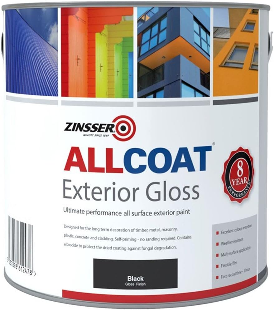 Allcoat Exterior WB (Gloss Finish) Ready Mixed Colours 1 litre Black