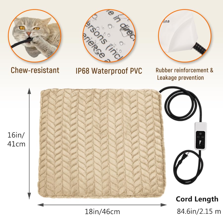 Image of Heeyoo Pet Heating Pad, Adjustable Temperature Dog Cat Heating Pad with Timer, Waterproof Heated Dog Bed with Chew Resistant Cord, Auto Power-Off Indoor Pet Heated Mat for Dogs and Cats, 18 inch x 16 inch