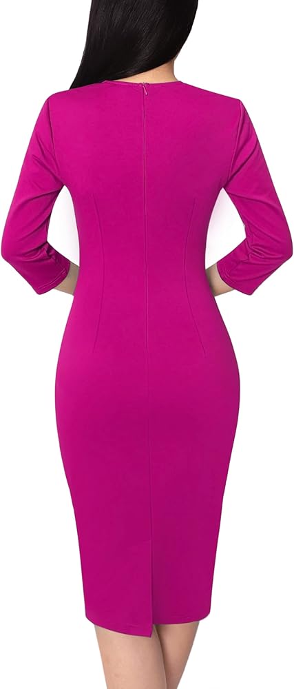 VFSHOW Womens Hot Pink Spring Fall Square Neck Work Office