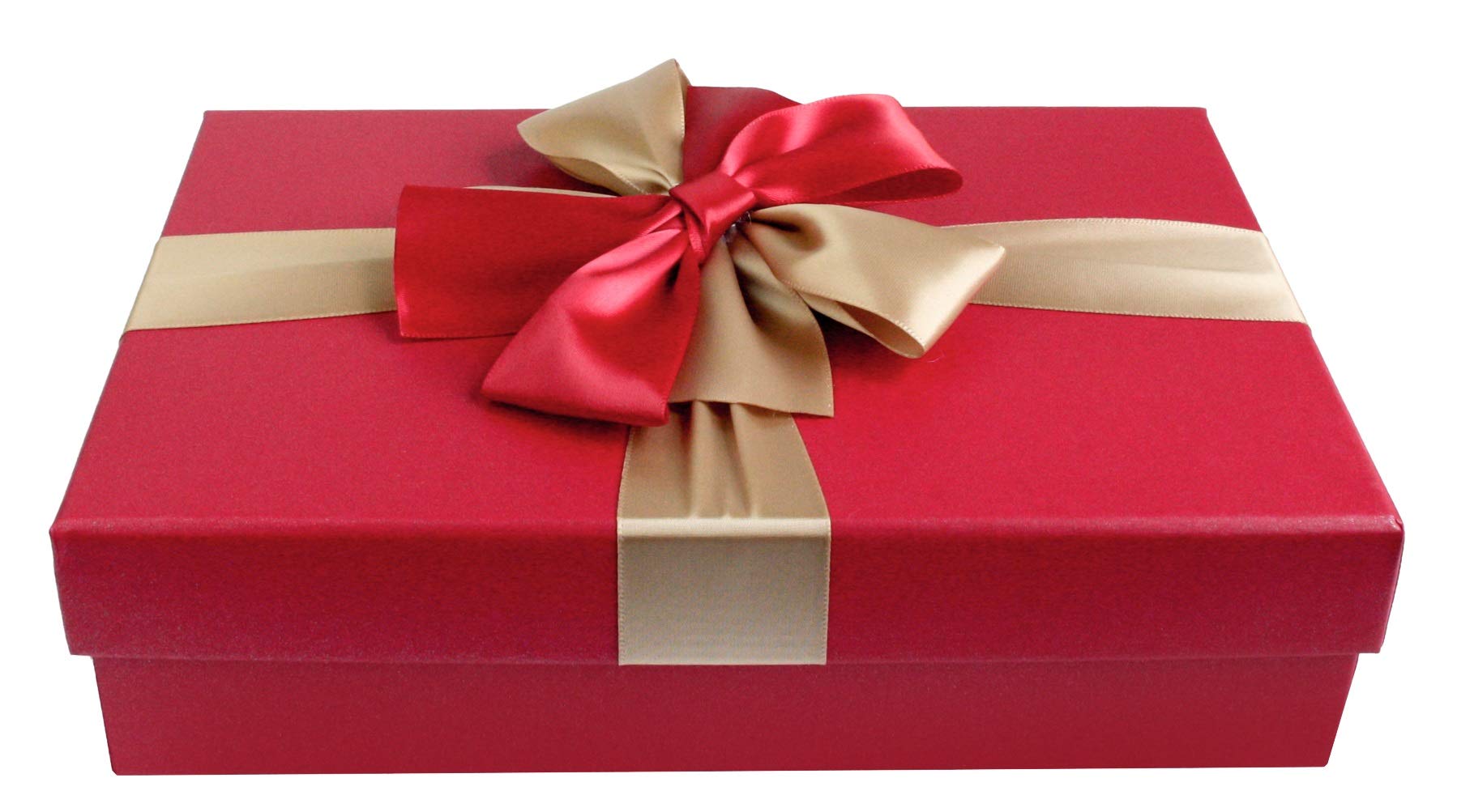 Emartbuy Rigid Gift Box, 33.5 x 25 x 11.5 cm, Red Box with Lid and Red Gold Ribbon