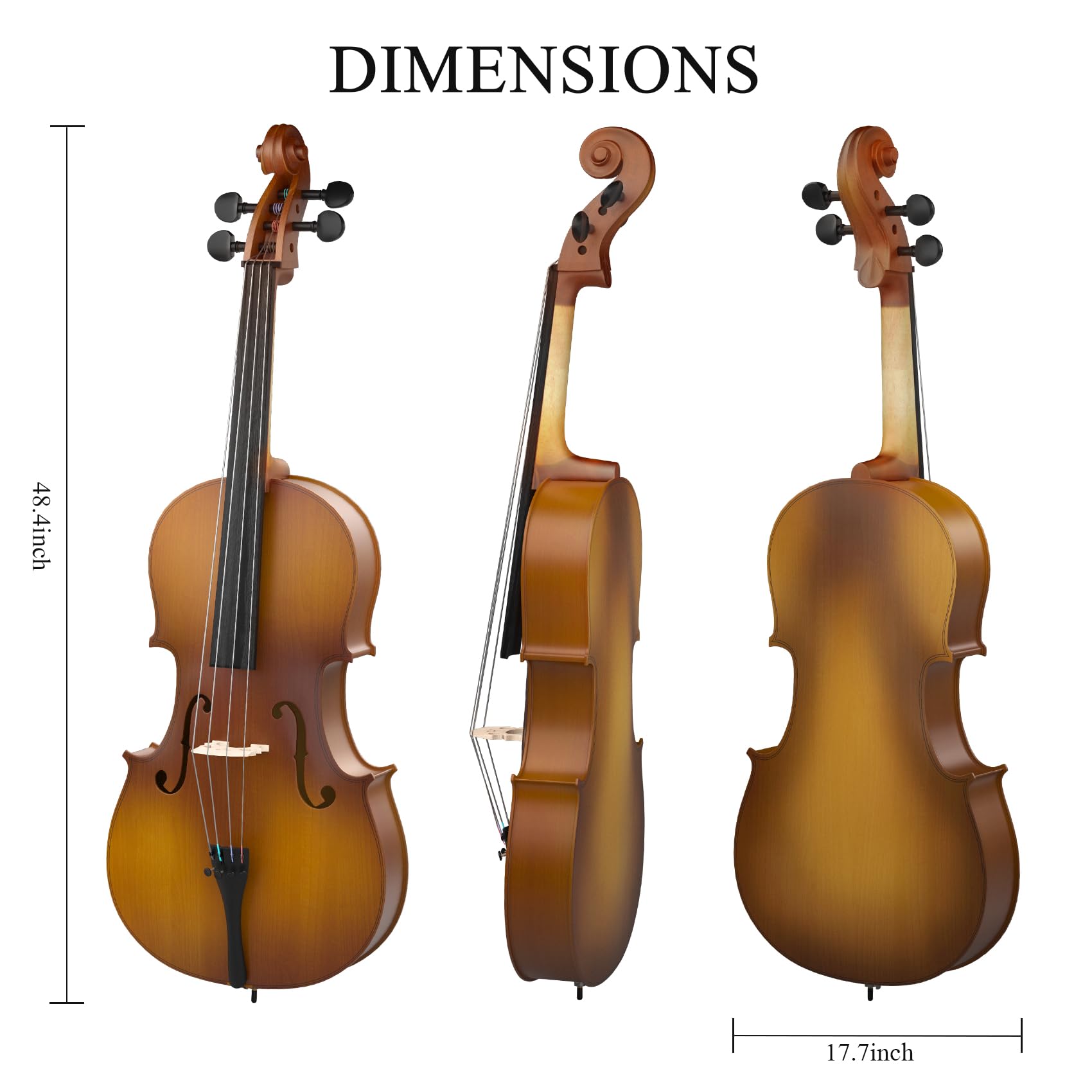 EPOFIT Full Size Cello Kit, Acoustic Cello Instrument for Adults,Students,Beginners,Complete Cello 4/4 Set with Portable Bag, Bow, Rosin, Matte Golden Color