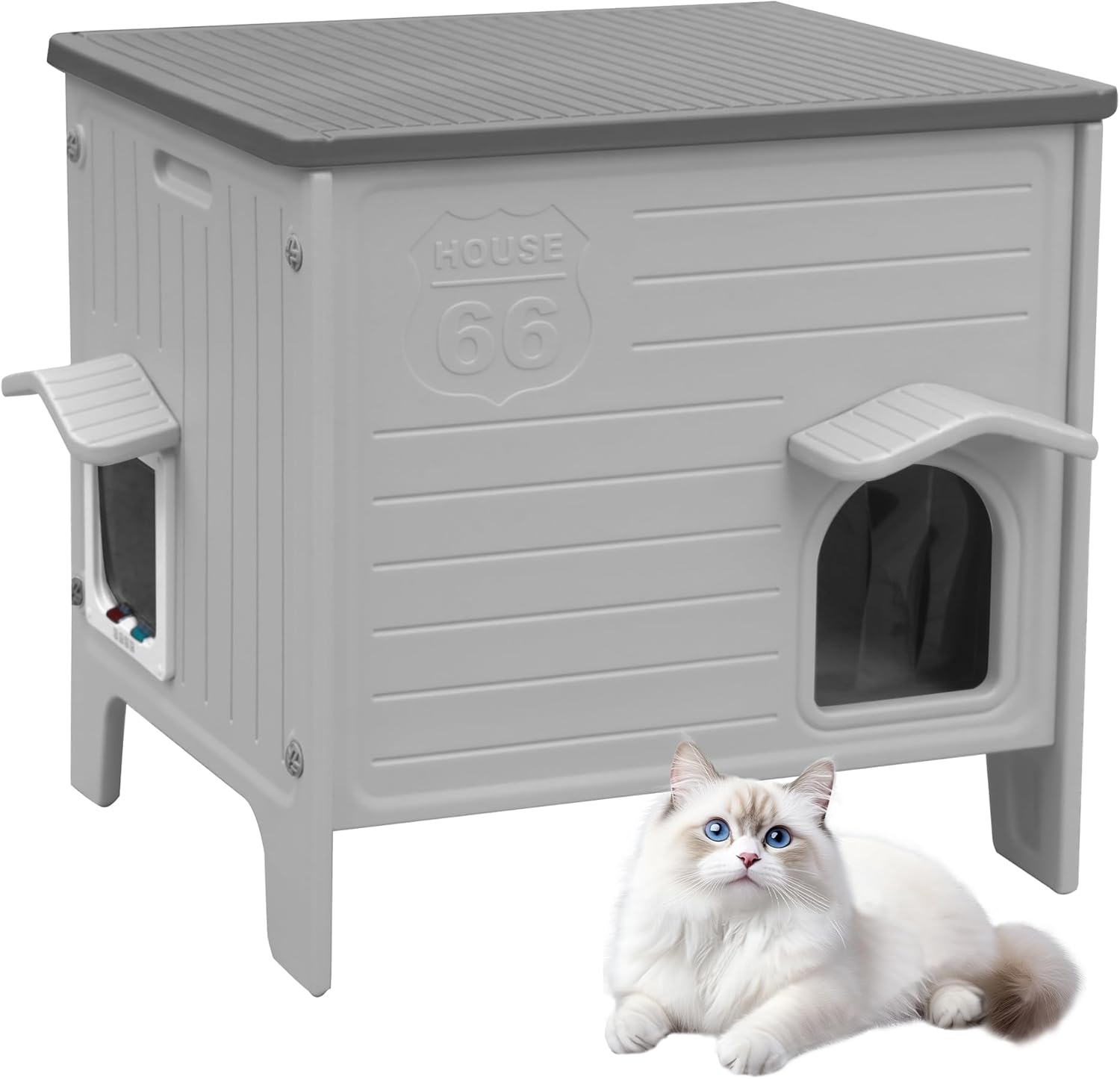Cat House Outdoor Weatherpoof Plastic Cats Houses with Escape Door Indoor Waterproof Feral/Pet Cat Shelter Outside for Puppy