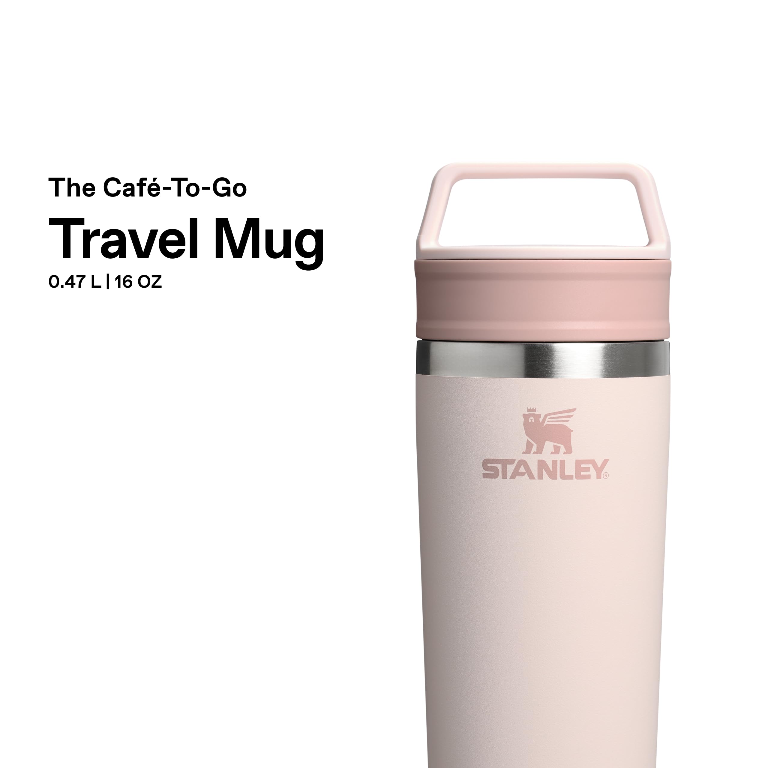STANLEY 1913 Cafe Kaffeebecher To Go 0.47L - Hält 4 Stunden Heiß - Edelstahl Thermobecher - Spülmaschinenfest - Coffee Becher - Rose Quartz | Hält 5 Std. heiß - 6 Std. kalt - Spülmaschinenfest - Tragegriff - Edelstahl