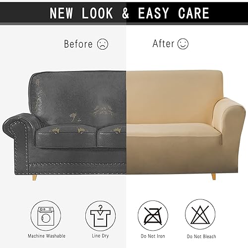 Miniatura 5 de Funda elástica para sofá de 1 pieza, para sofá biplaza de 2 cojines, protector de muebles con espuma antideslizante y parte inferior elástica para