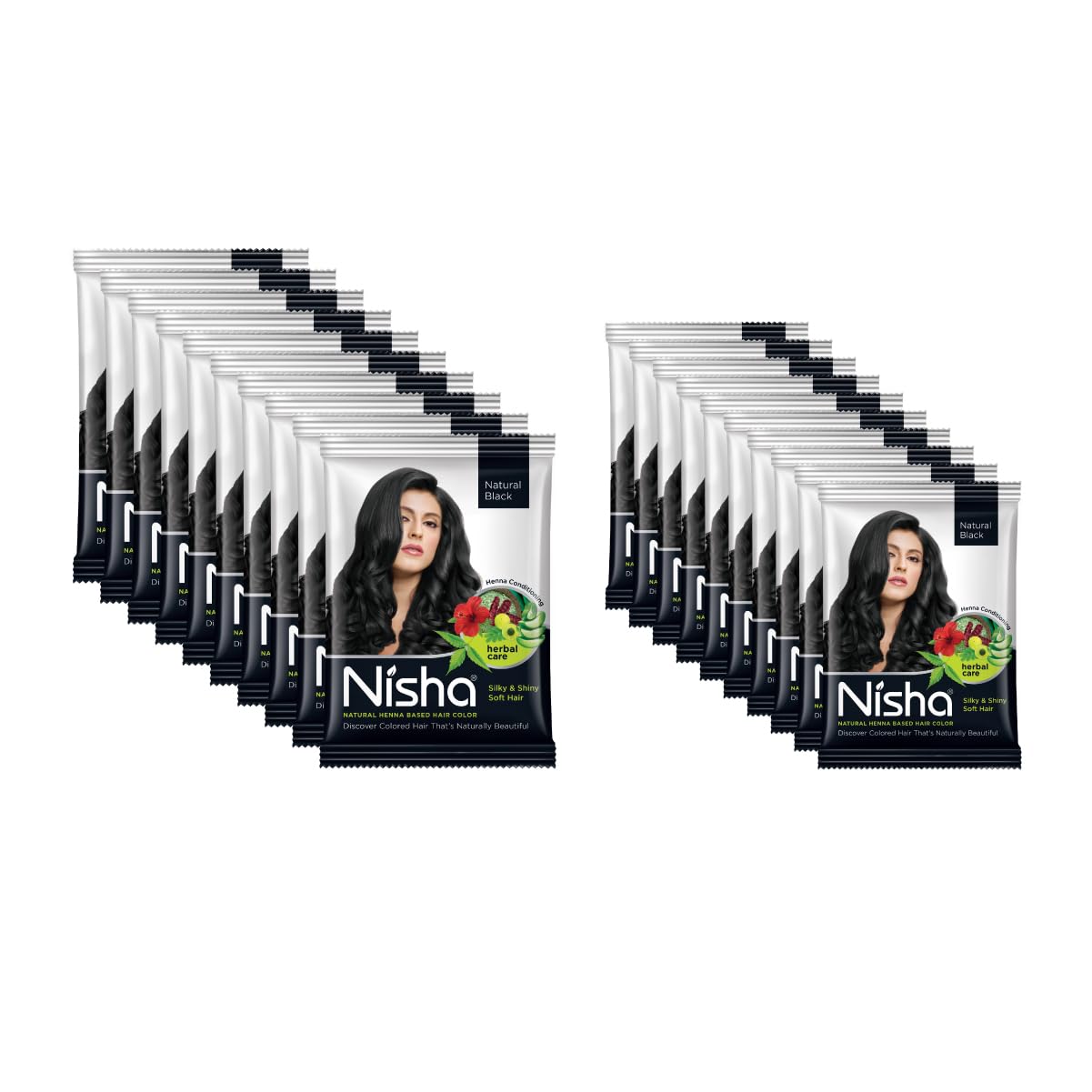 Natural Henna Based Hair Color Powder Conditioning Herbal Care Silky & Shiny Soft Hair 10Gm And 25Gm Each Sachet Pack of 10 (Natural Black)