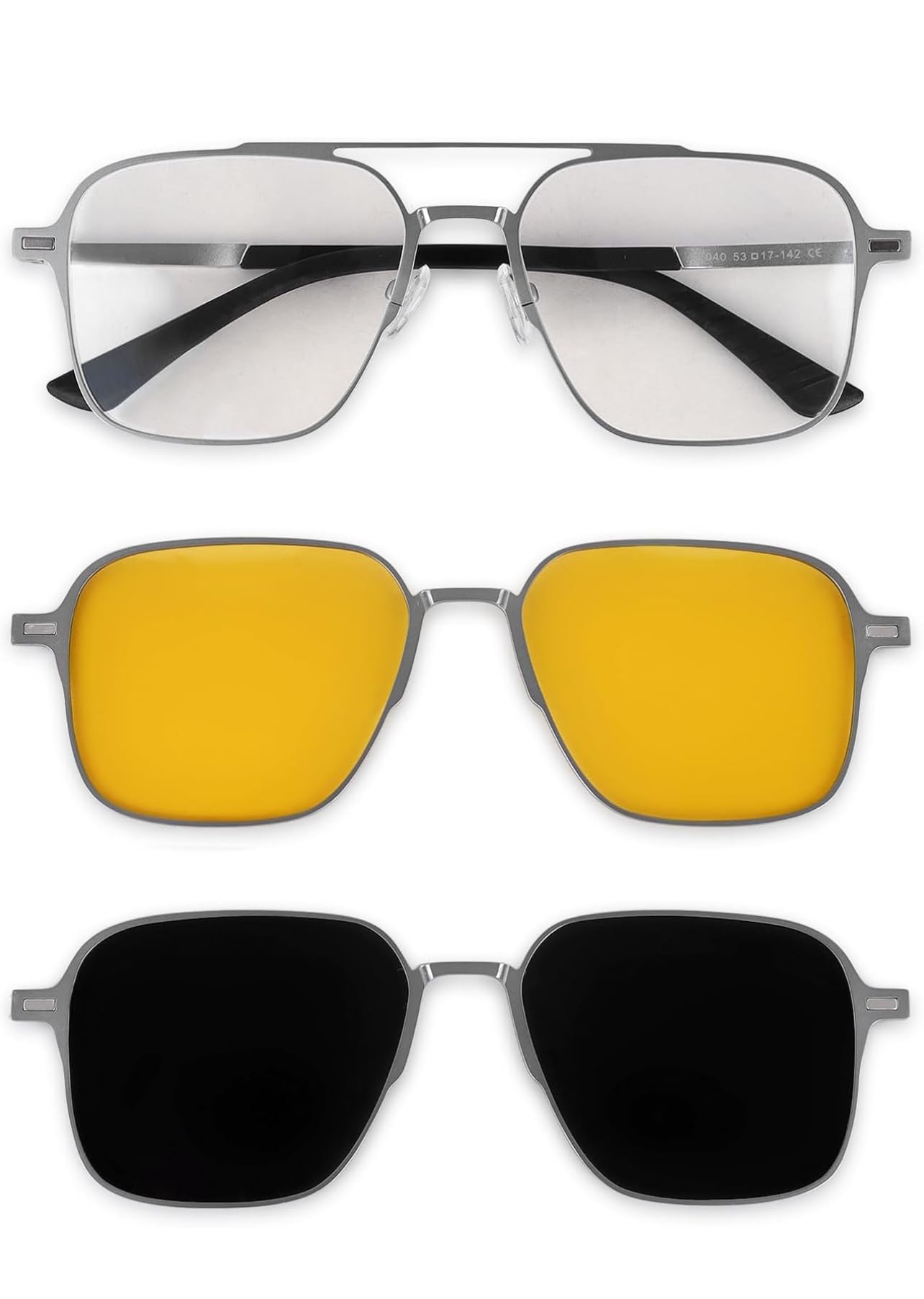 3-in-1 Magnetic Clip-On Sunglasses for Men and Women - Blue Light Blocking, Polarized Dark Grey, Night Vision Driving, UV Protection, Lightweight Frame-image-1
