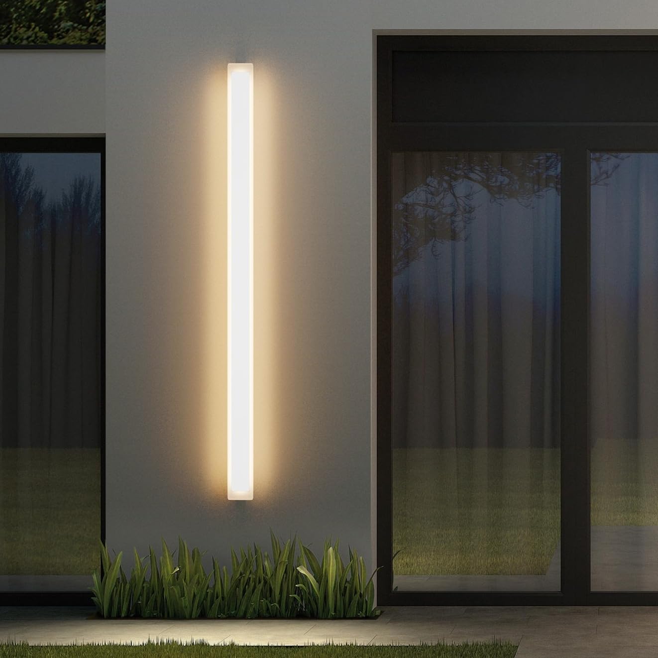 59Inch Modern Outdoor LED Wall Light Long Outdoor Wall Light IP65 Waterproof 3000K Linear Exterior Lighting Fixture for Courtyard(White) White 59Inch